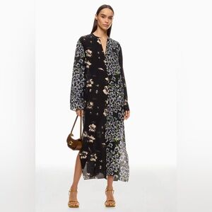 Rodebjer gray black floral Sorrento maxi midi gown dress size XL